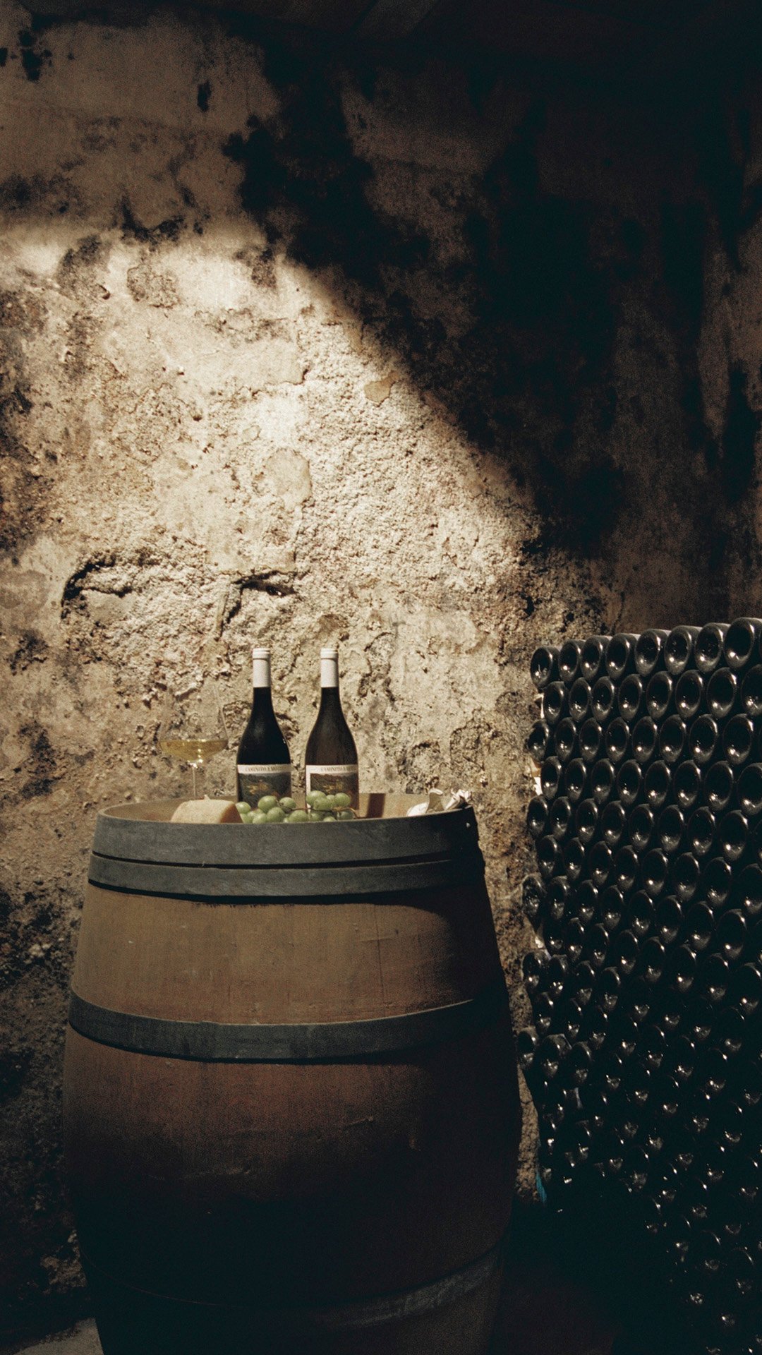Barrel and bottles in the Clos Alkio cellar